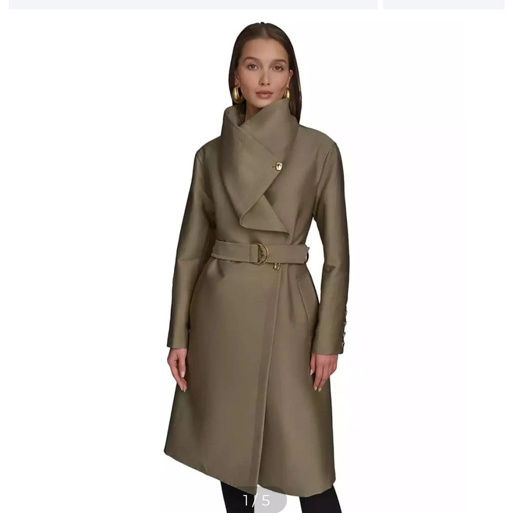 Donna Karan Olive Wrap Trench Coat with Belt